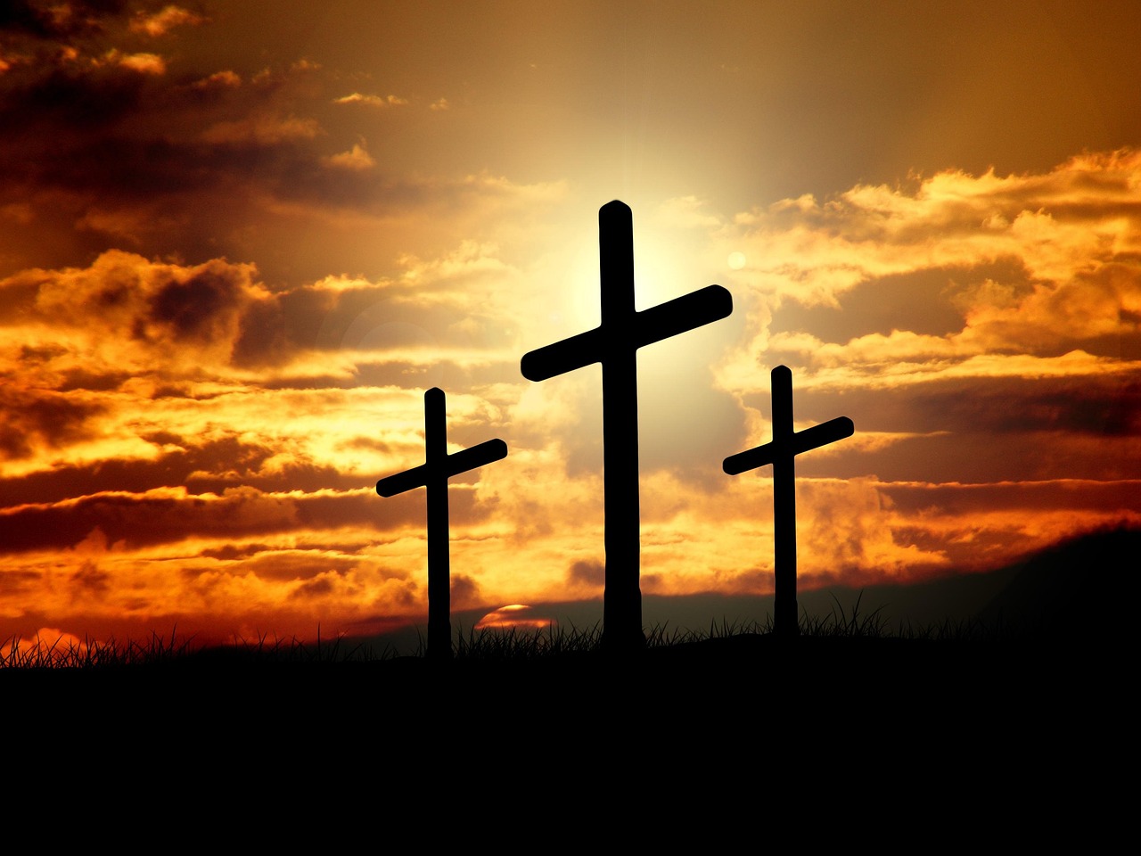 crosses, sunset, silhouettes, dusk, dawn, twilight, clouds, sky, sunrise, hill, crucifixion, resurrection, christianity, nature, christ, faith, god, jesus, easter, religion